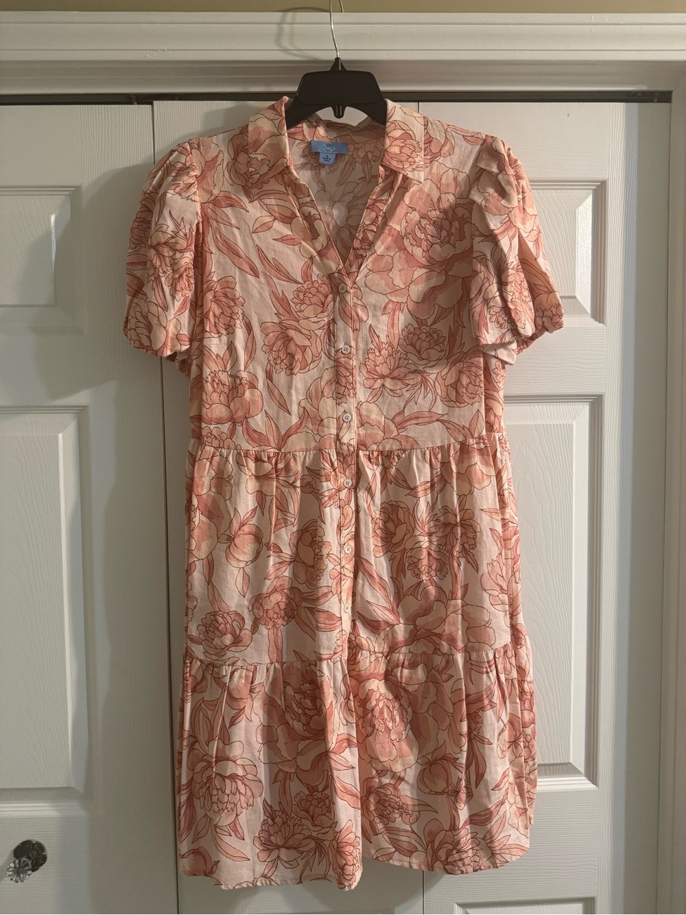 CeCe Puff Sleeve Floral Linen Midi Dress Size 1X